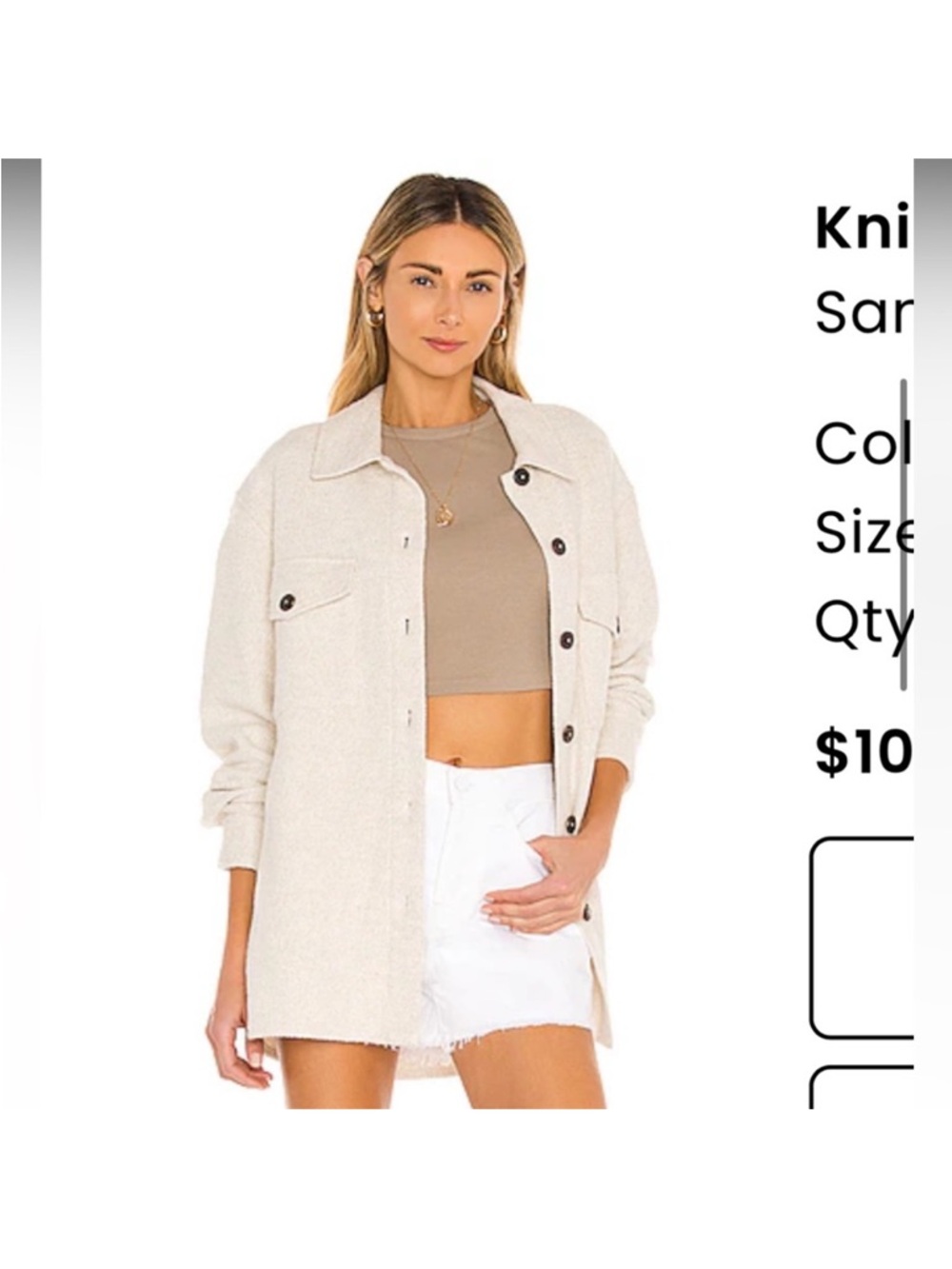 Anthropologie Cream Knit Oversized Utility Shacket